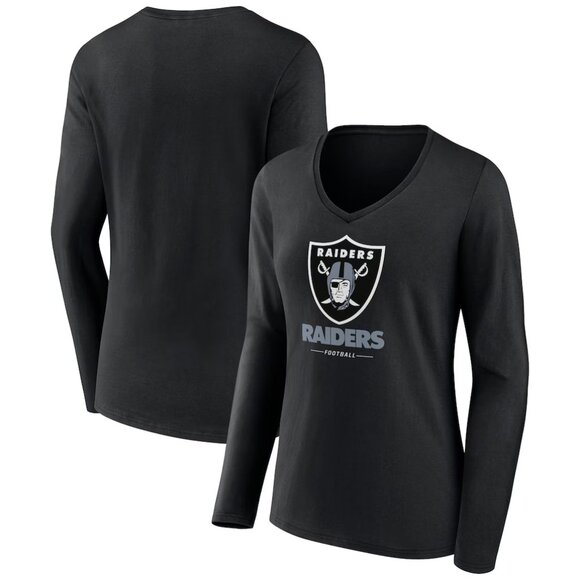 Fanatics Tops - Raiders Women's Logo Team Lockup Long Sleeve V-Neck T-Shirt - Black 2XL NWT